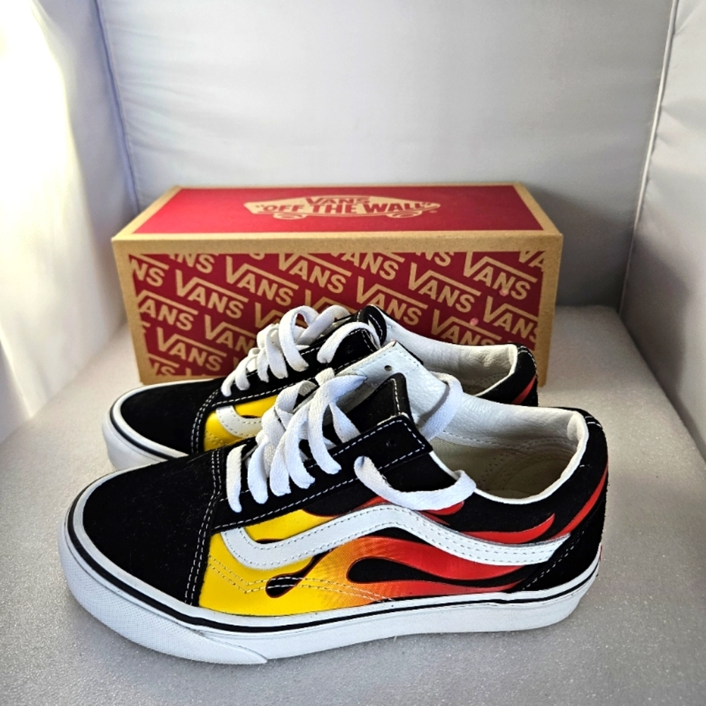 Vans Old Skool Flames Womens Size 5.5 Skate Shoes Black Casual Sneakers (TK)